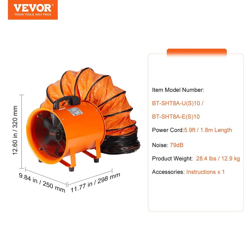 203.2mm Portable Extractor Fan Blower 10m Duct Hose Ventilator Industrial