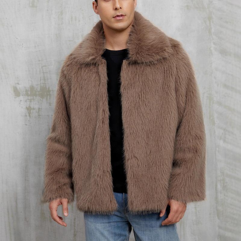 European and American men's lapel short imitation fur jacket thermal jacket plush coat