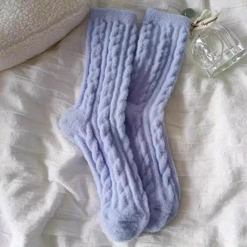 New Soft and Fluffy Fluffy Socks Autumn Winter Thicken and Thickened Macaron Color Mid Calf Sock for Cold Protection Solid Color