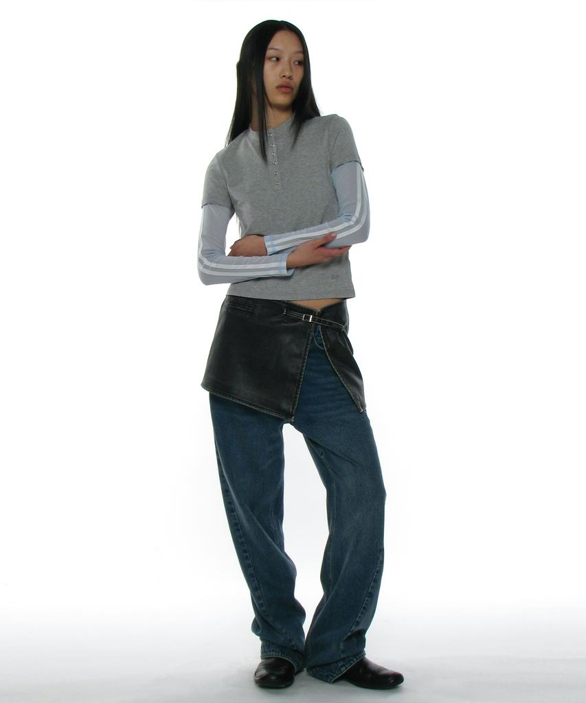 PARTIMENTO WOMEN All-In-One Layered Henley Long Sleeve Tee_Melange