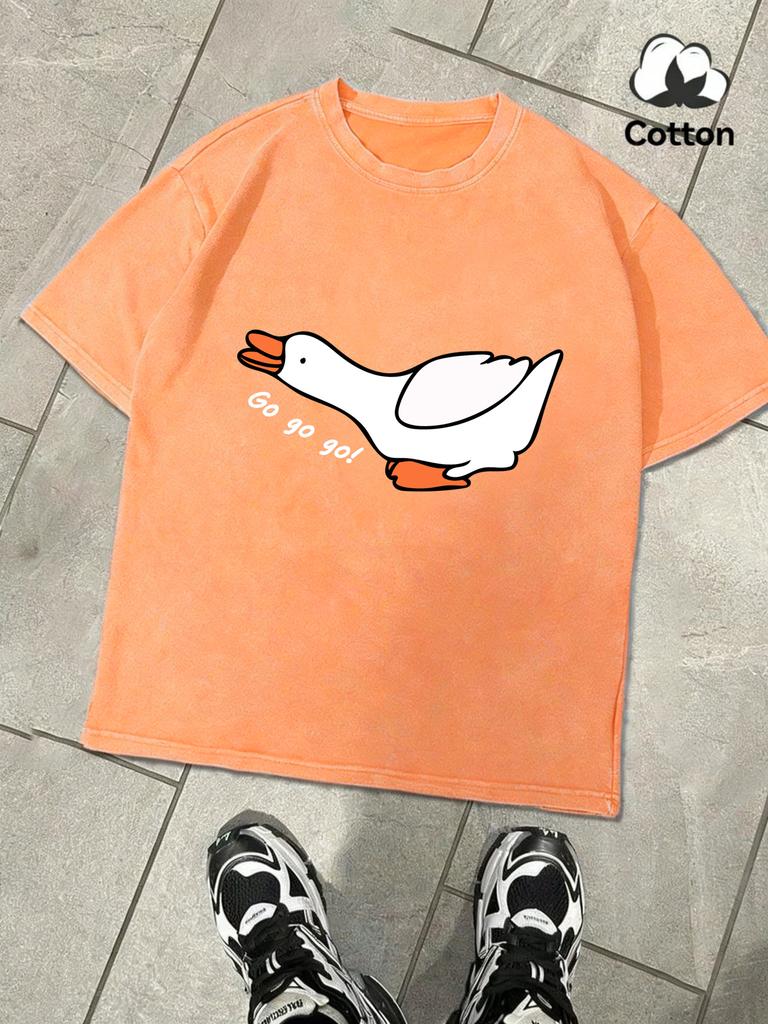 Goose Charge Forward Printing Washed TShirt Man Summer ONeck Clothing Soft Cotton Short Sleeve Unisex Casual Loose Tee