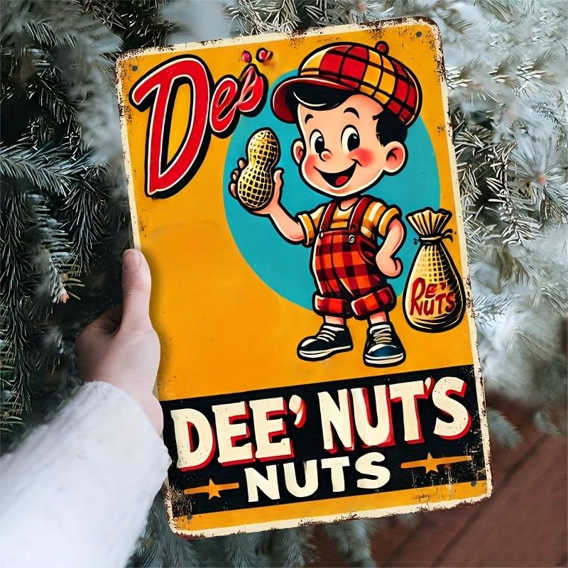 

DORA Tin Sign Retro Dees Nuts Tin Sign Rustic Metal Wall Decor with Vintage Cartoon Design Yellow BackgroundBlue Accents Perfect for H 20x30cm（7.8x11.8inch）
