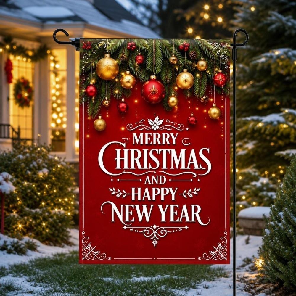 Santa Claus Christmas Garden Flag Single-sided Printing Elk Snowman House Yard Flag Large Banner Outdoor Decoration