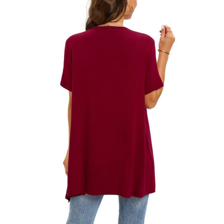 2023 Fashion Women Short Sleeve Cardigan Solid Color European American Style