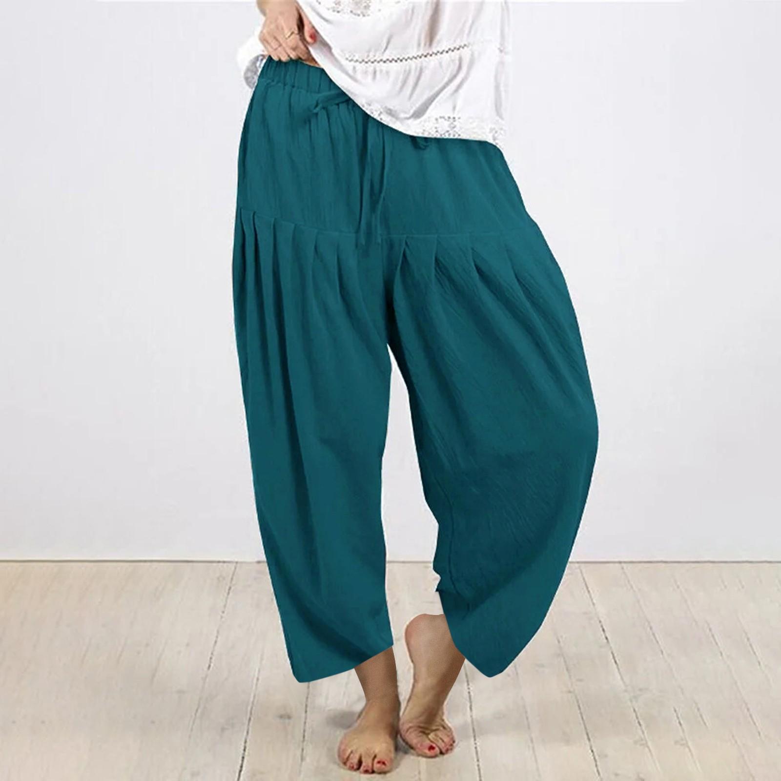 

Women s Casual Color Loose And Comfortable Casual Radish Pants Cropped Pants XL ціан