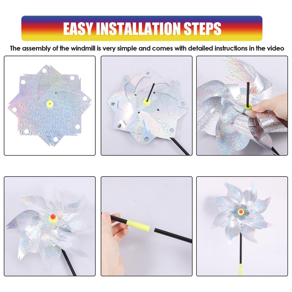 10Pcs Reflective Bird Repellent Windmill Outdoor Rotating Wind Spinner Scare Pigeon Repellent for Garden Lawn Yard Decor
