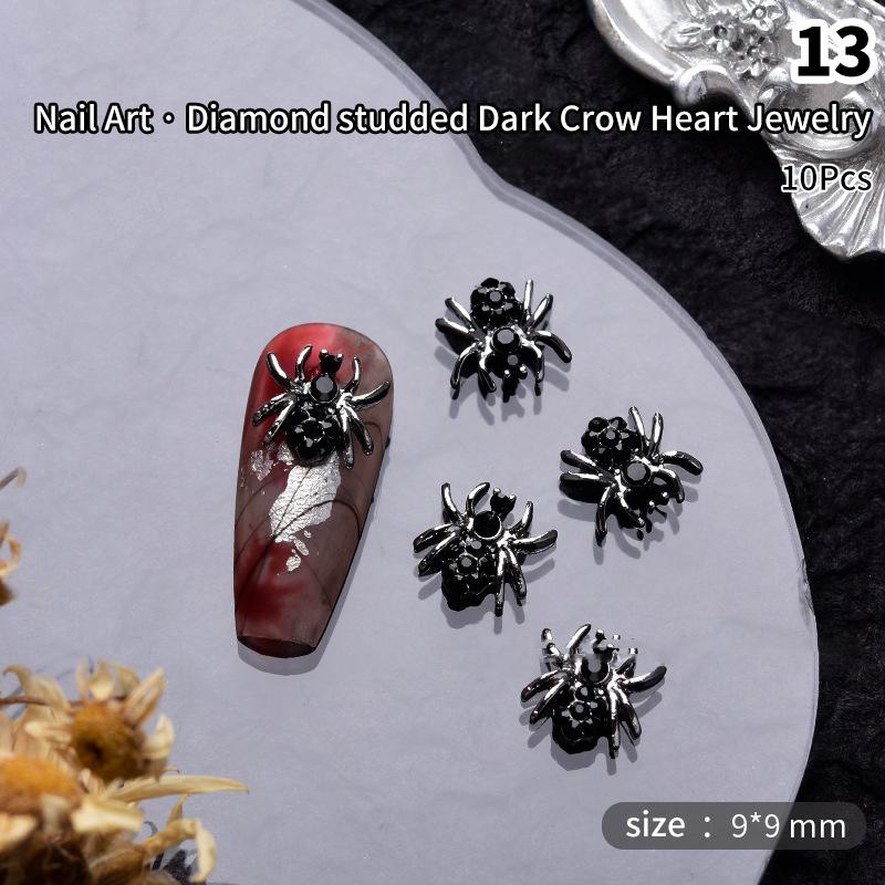 10 Stücke Halloween Element Nagel Diamant Menschlicher Schädel Spinne Form Diy Charms Dekoration Persönlichkeit Stereoskopischen