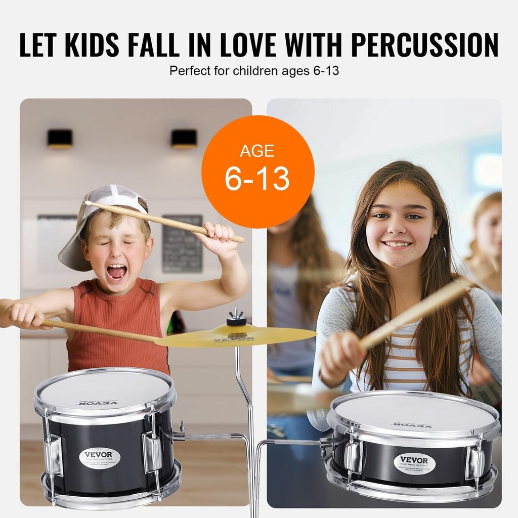 Kids Drum Set 3-Piece 14 in Beginner Drum Set for Child with Throne Black