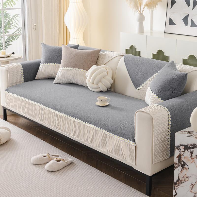 

Sofa Cushion Premium Sense Chenier New Four Seasons Universal Fixed Non-Slip Straight Row Leather Cushion Cover Cloth Cover 70*70cm