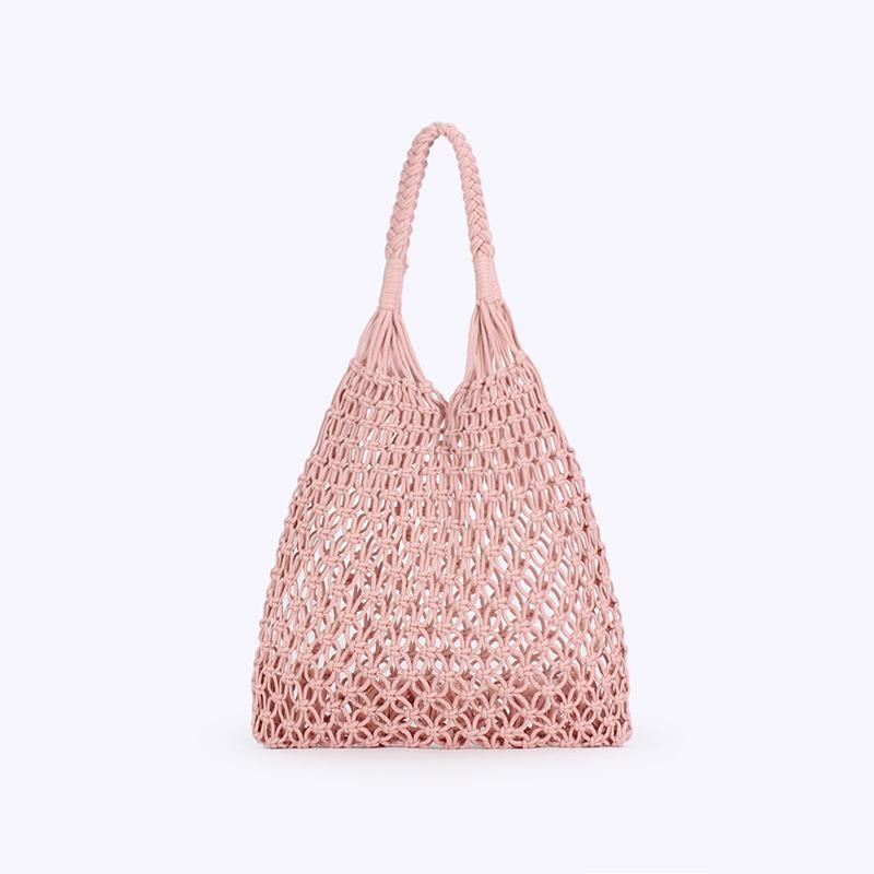 

Trendy Solid Color One-Shoulder Handmade Cotton Rope Straw Beach Bag