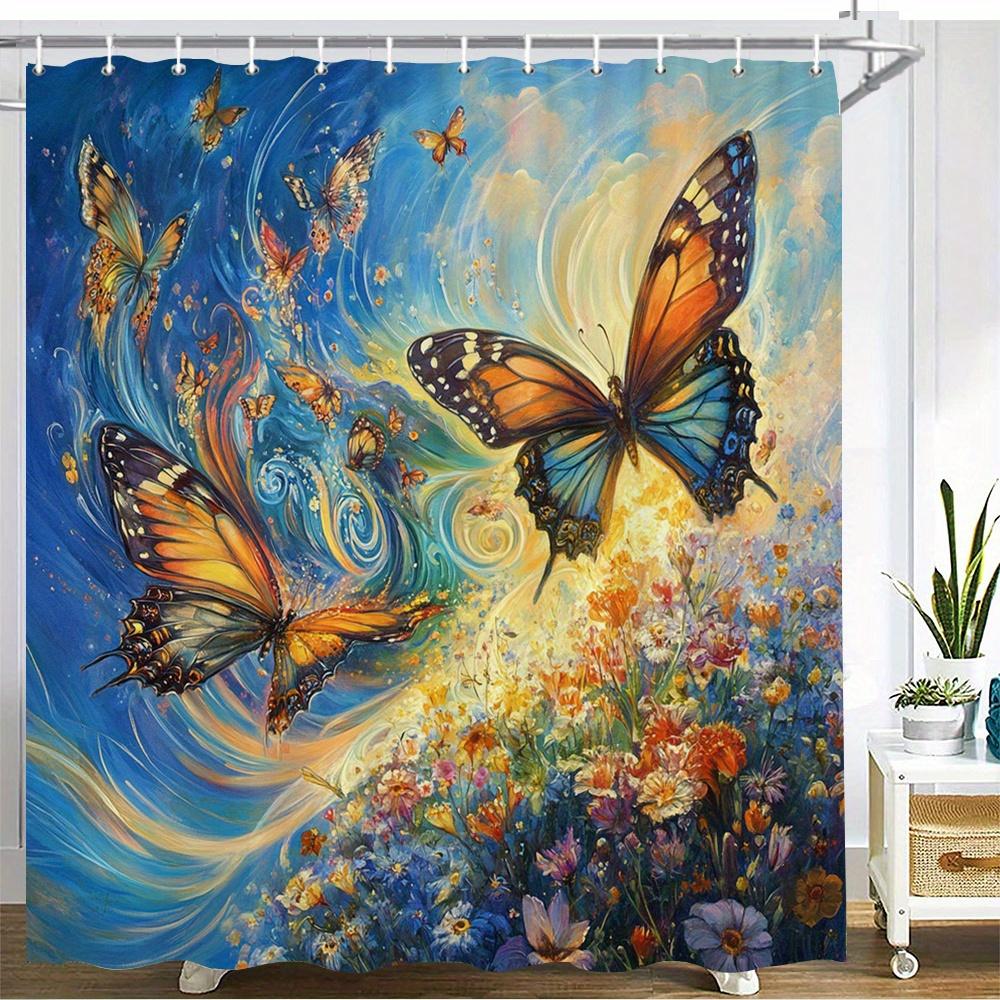 Vibrant Butterfly Garden Waterproof Mildew-Resistant Shower Curtain - Artistic Design for a Magical Bathroom Décor Experience