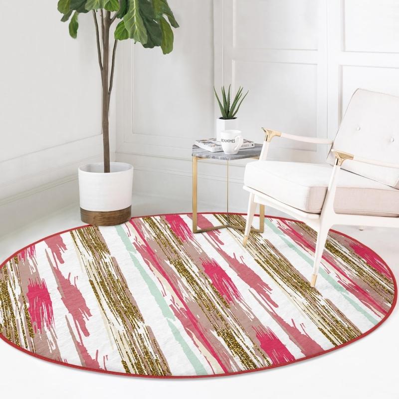 

Digital Printed Modern Pink Kitchen Washable Non-Slip Base Round Carpet With Colorful Abstract Pattern On White Background