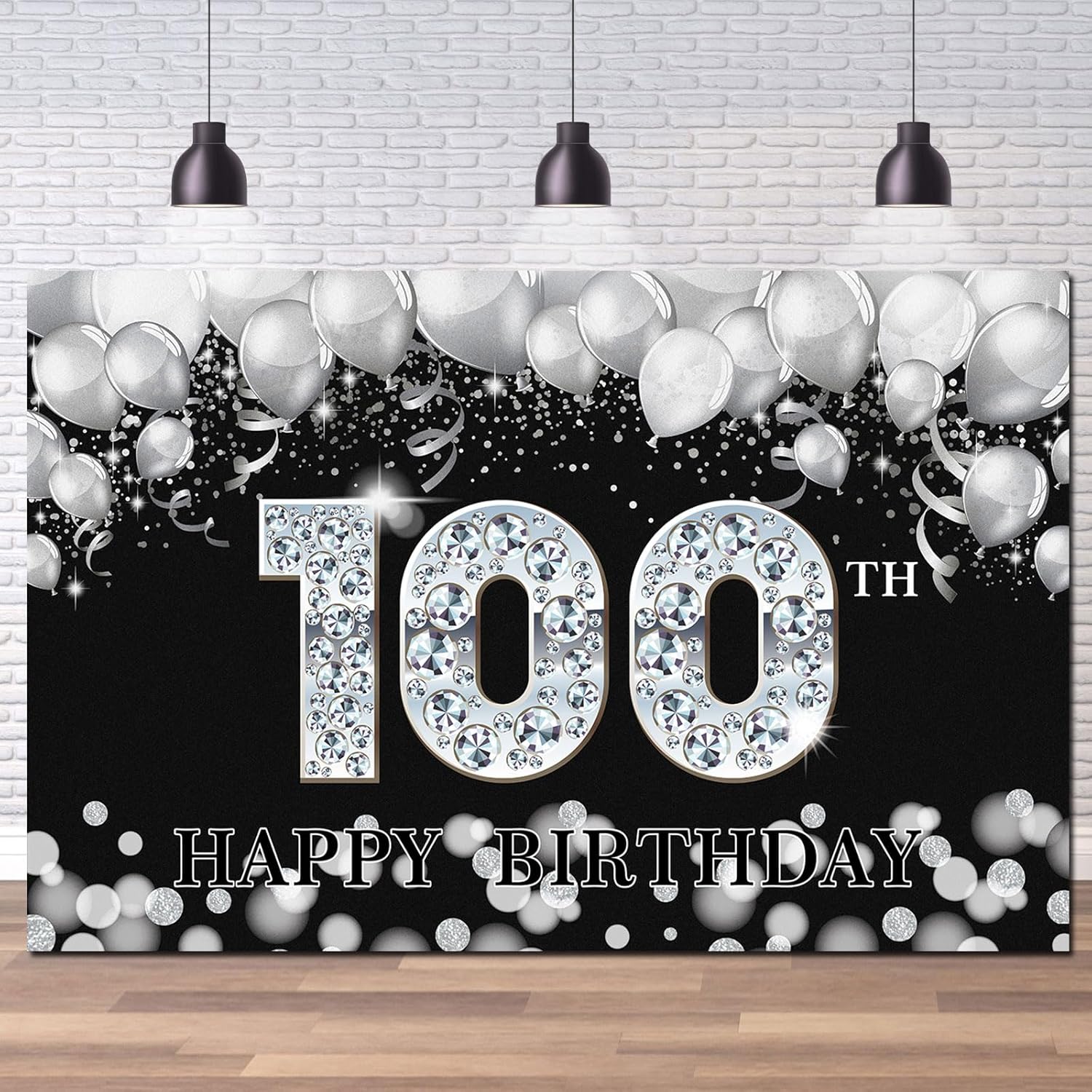 Happy 40th Birthday Backdrop, Forty Years Old Birthday Decoration Banner, Black Silver Large Backdrop for Men Women 40th Birthday Party, 6x4ft 100th
