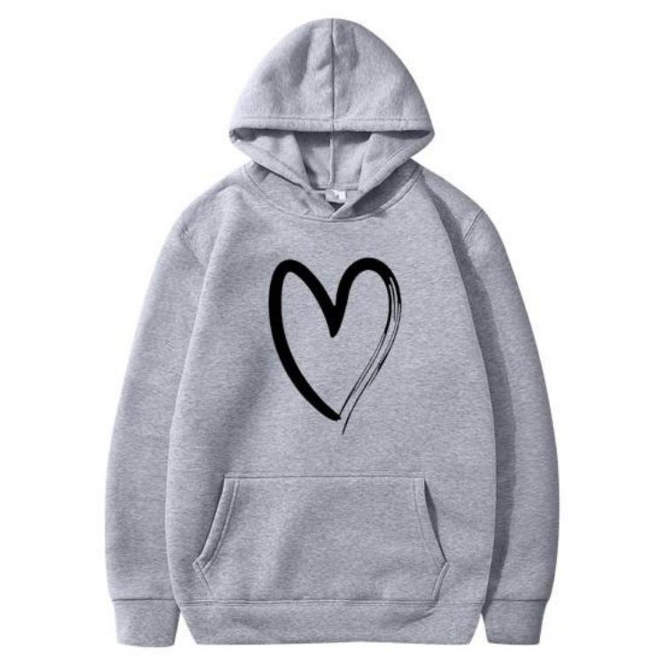 

Oversized Fleece Lined Sweatshirt Women Long Sleeve Hoodies Fall Pullover Top with Pocket Heart Print Drawstring S светло-серый