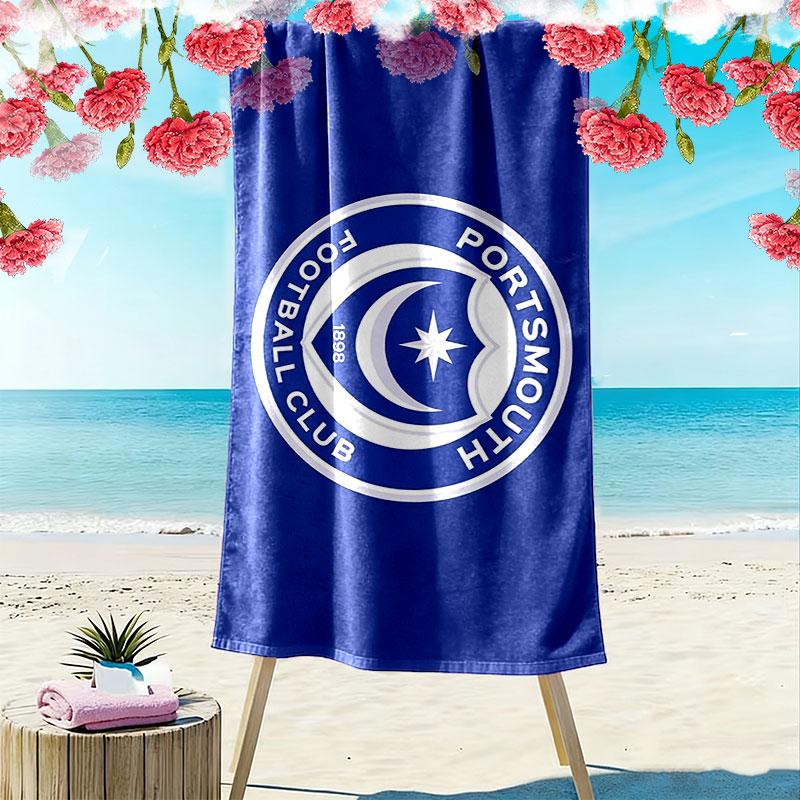Portsmouth FC Print Beach Towel, Large Soft Quick Dry Towel for Beach Camping Swimming