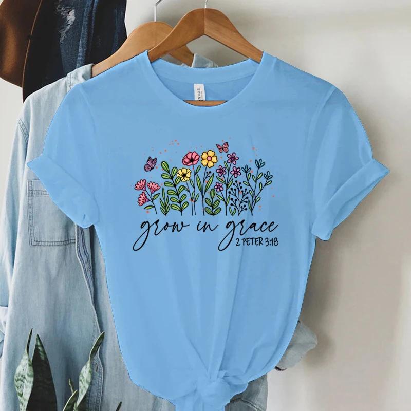 Grow In Grace 2 Peter 3:18 Graphics T Shirt Women Christian Religious Faith T-shirt Summer Vintage Boho Shirt Women Faith Tshirt
