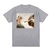 T-shirt Unisex Uomo Donna Moda Vintage Cotone Manica Corta Classica con Meme Gatto Divertente Pittura Creazione di Michelangelo Rinascimento