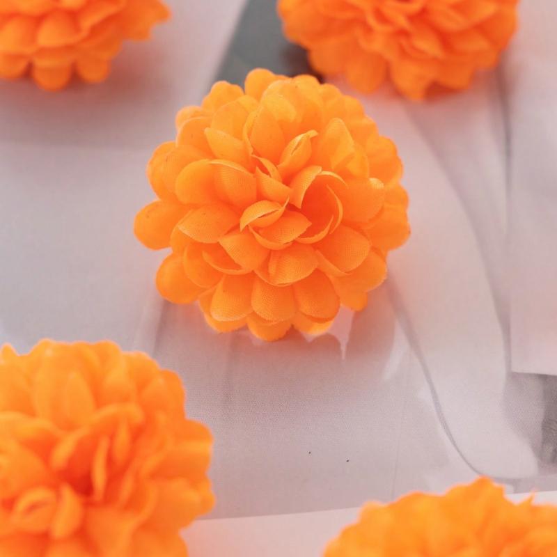 6 Stück Packung Ringelblumenköpfe Großhandel, Orange Künstliche Blumenköpfe Seide Falsche Blumenköpfe, Kugel Chrysanthemen Großhandel Mini Blumenköpfe