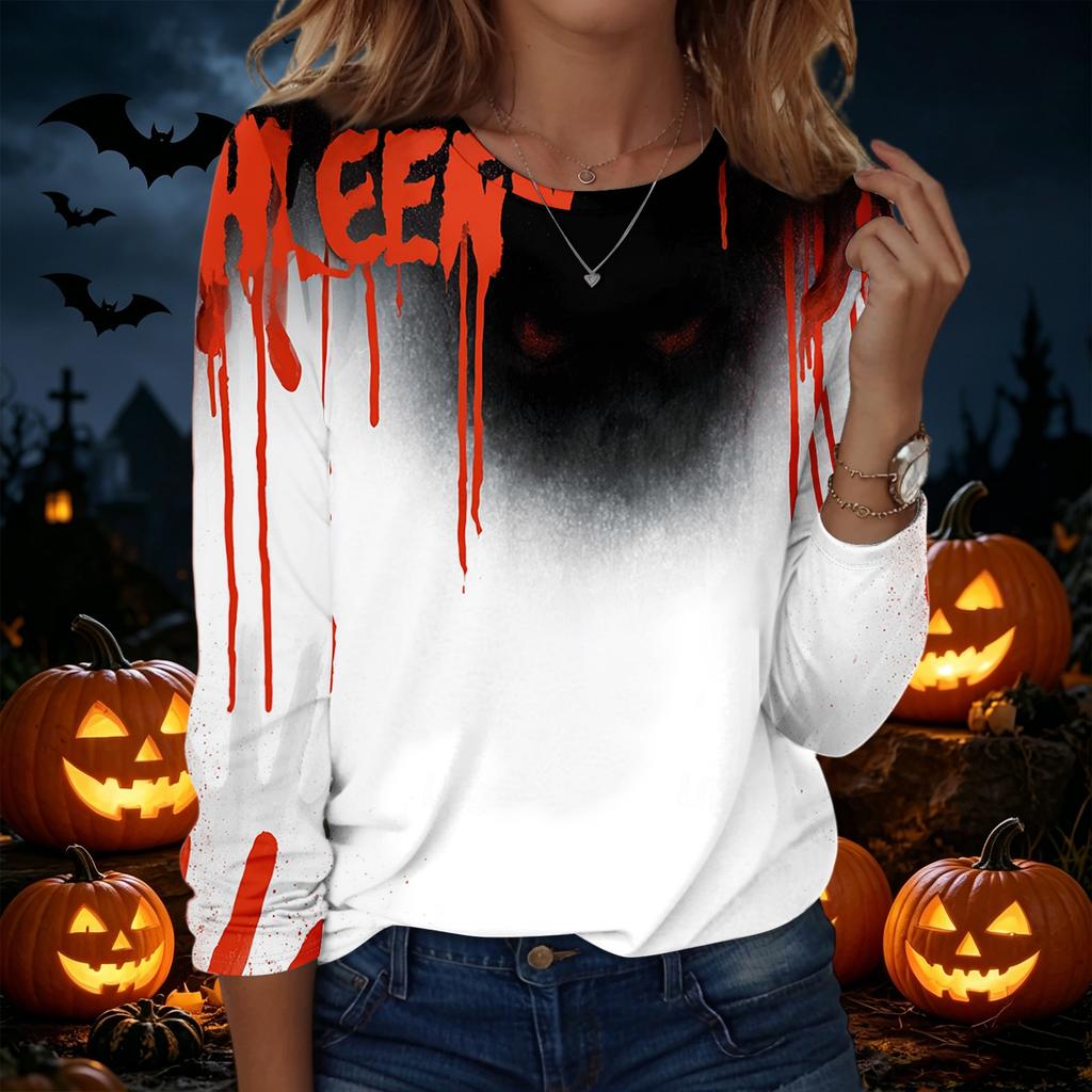 Womens Halloween Graphic Pullover Sweatshirt Long Sleeve Crewneck Casual Top Lightweight Soft Fabric