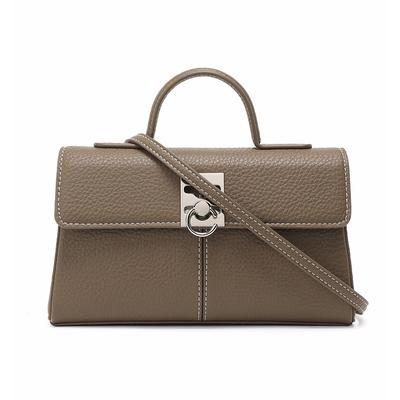 New Niche Design Women's Small Leather Briefcase Square Bag Shoulder Crossbody Handbag for Daily