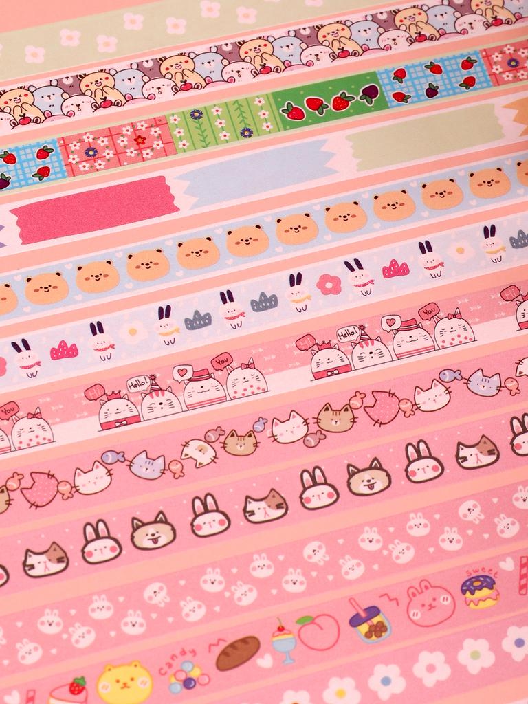 6/12pcs Cute Animal Washi Tape Cartoon Pattern Scrapbooking Supplies Stationary Perfect Gift For Artists & Crafters Washi Tape