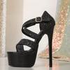 Pesstwei Bling Sequin Fabric Women Sandals Fashion Super Stiletto High Heels Buckle Strap Carnival Nightclub Shoes