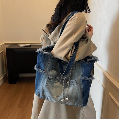 Borsa Tote in Denim da Donna Grande Capacità Pendolare Borsa a Spalla