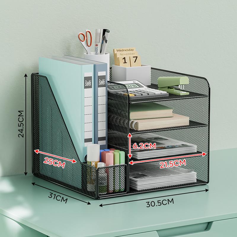 Schreibtisch-Organizer: Mehrzweck-Bücherregal & Aktenständer mit Buchstützen.