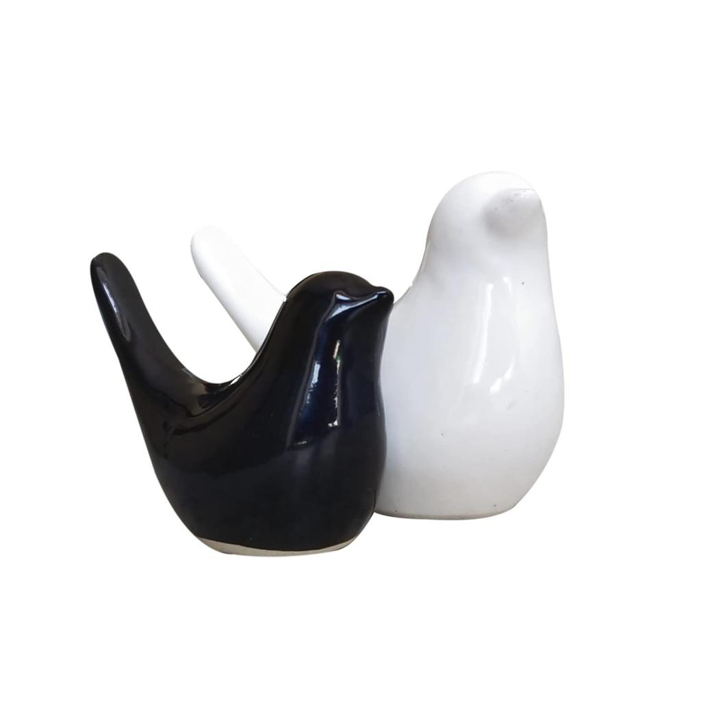 Creative White and Black Glossy Ceramic Birds Figurines Home Decorations Accessories Party (Pack of 2, Black & White)
