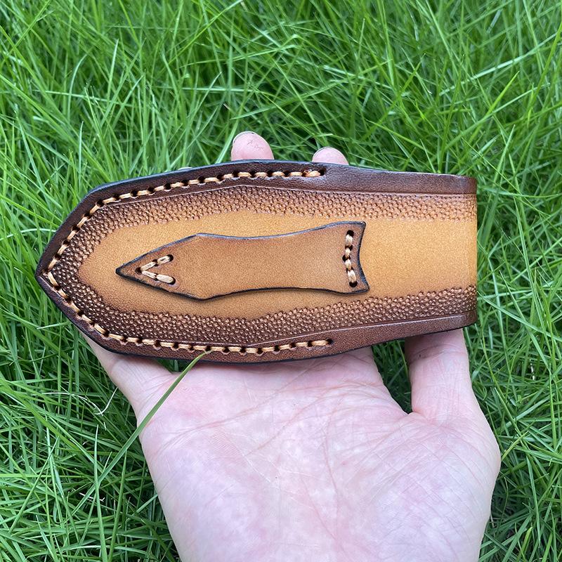 Foling Knife Holder Embossed Cowhide Scabbard Pocket  Knife Cover Split  Leather Case  Camping Knife Holsters Military Knife Cover Belt Buckle