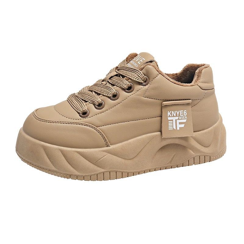 Platform bread shoes women's  new popular versatile height-increasing shoes autumn and winter women's velvet board shoes black women's shoes