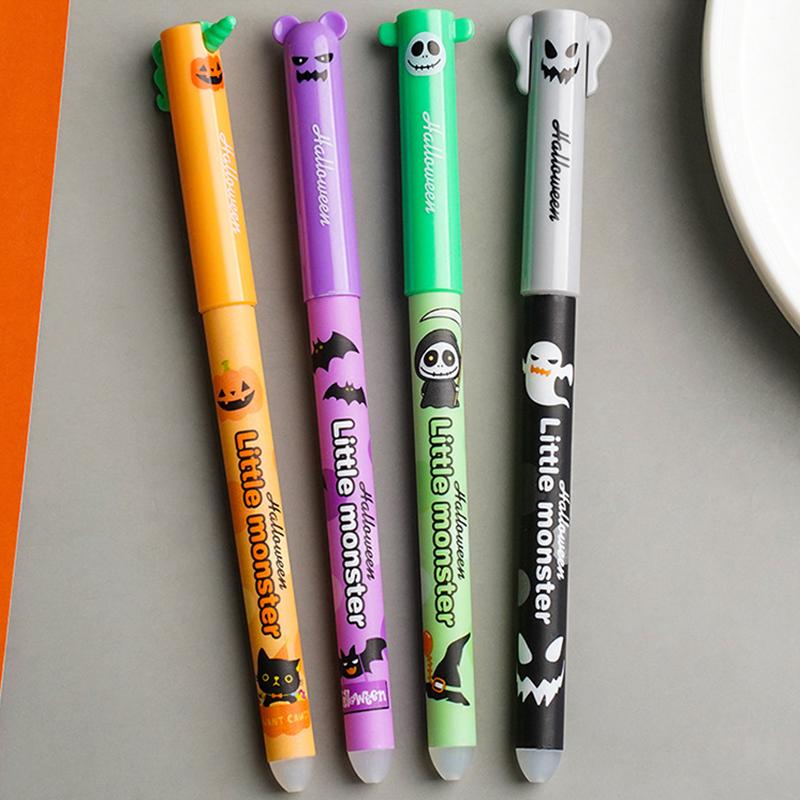4 Pcs Cartoon Halloween Christmas Erasable Gel Pen Cute 0.5Mm Blue/Black Ink Signature Pens School Supplies Student Gifts