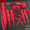 Flirty Bondage Set: Leather Handcuffs, Whip, Collar & Nipple Clamps 