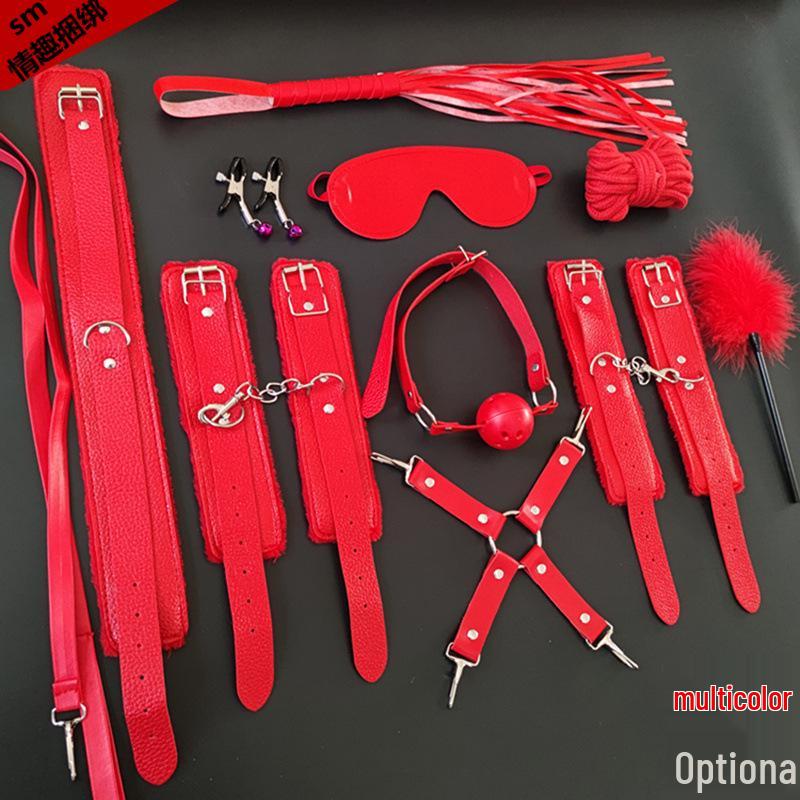 Flirty Bondage Set: Leather Handcuffs, Whip, Collar & Nipple Clamps