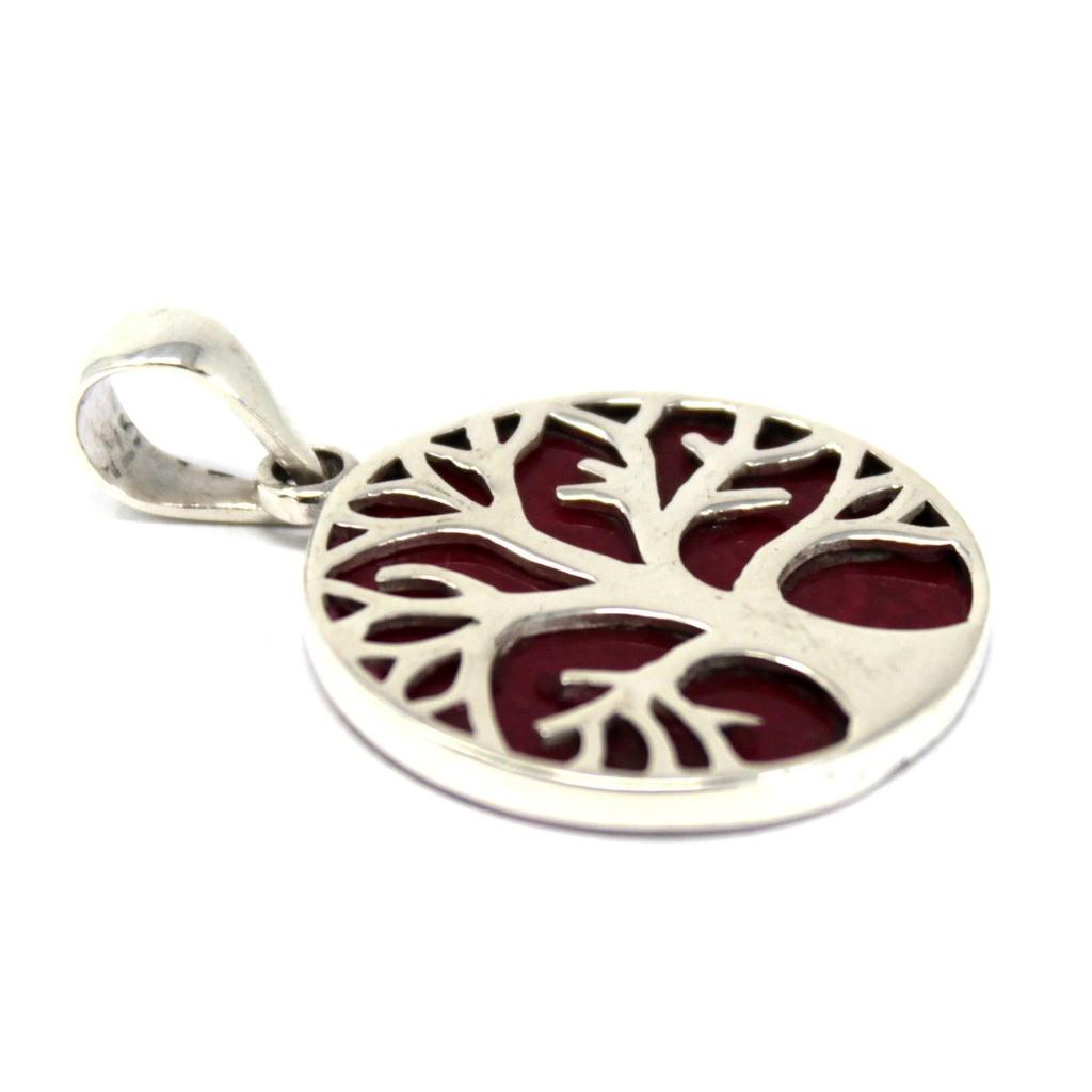 Tree of Life Silver Pendant 22mm Coral Effect