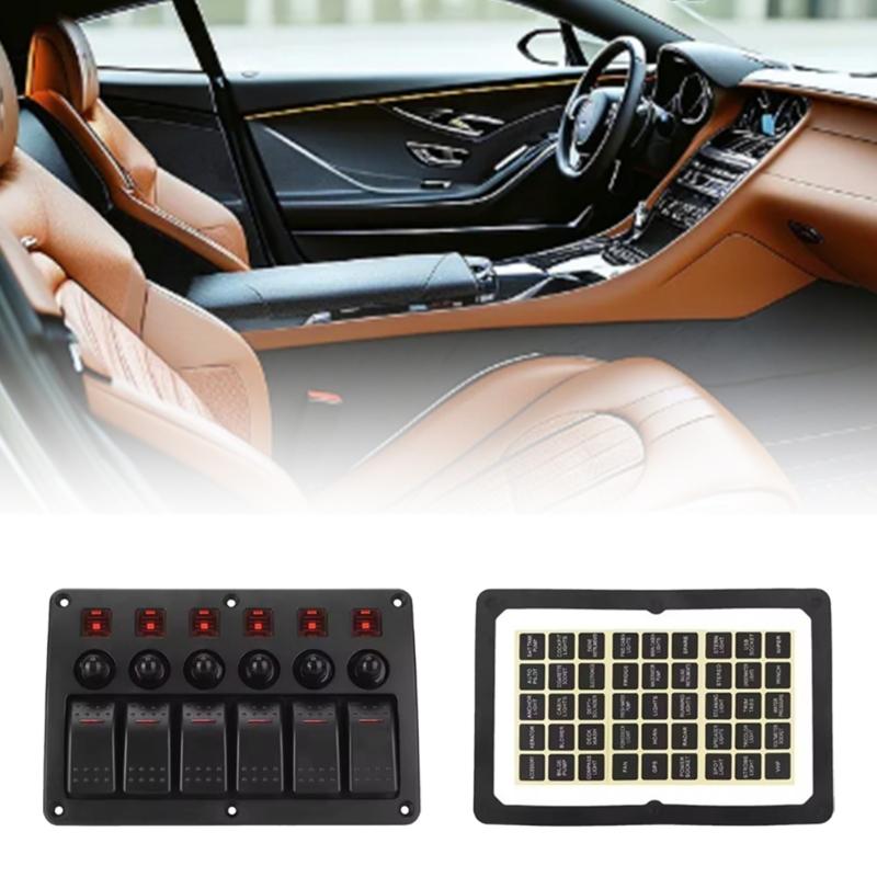 Toggle Switches with Indicator Light & Sticker On Off Switches Panel for Car 6 Gang Rocker Switches Panel Waterproof