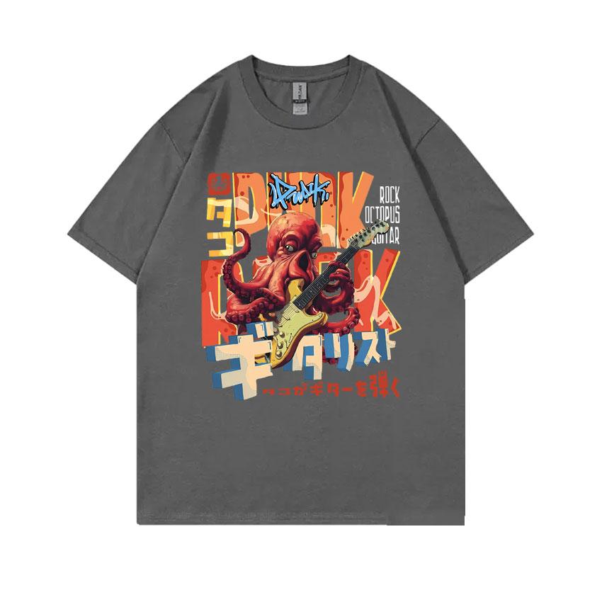 

Tokyo Vintage Japanese Octopus Guitar Punk Rock Print Tshirt Unisex Women Unisexga Oversized T-shirts Unisex s Casual Pure Cotton T Shirt S