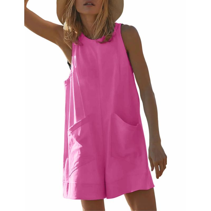 Casual Jumpsuit Summer Loose Sleeveless Pocket Body Shorts Women