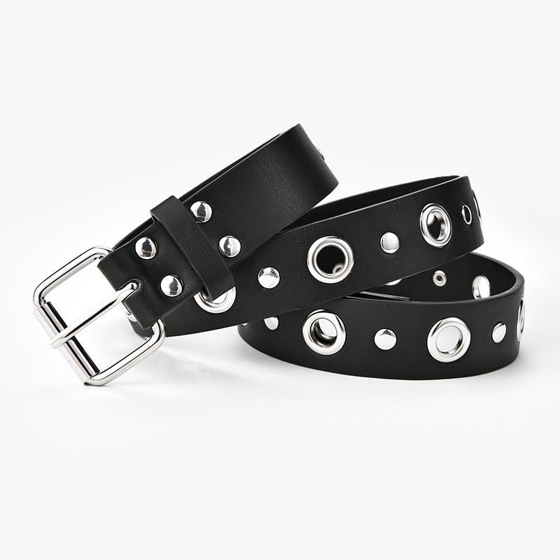 Stylish New Punk Womens Casual Eyelet Buckle Decorative Belt With Rivets And Cutouts