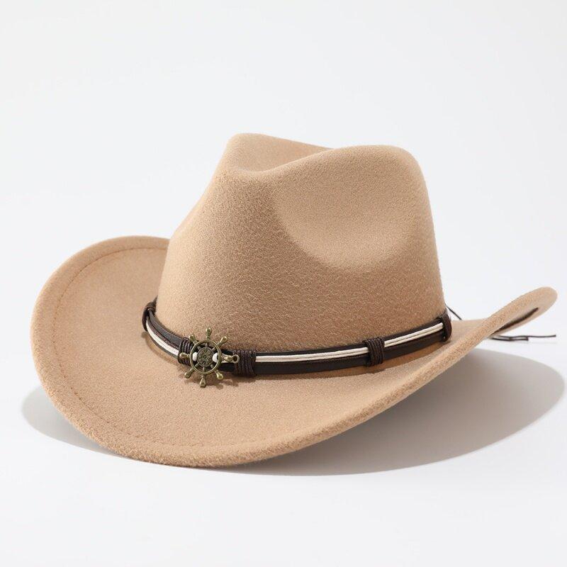 New ethnic woolen western cowboy hat metal skull accessories jazz hat fashion versatile top hat