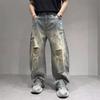 American High Street Vibe Casual Ripped Jeans Men's Summer Thin Loose Straight Wide Legs Trendy Brand Ruffian Handsome