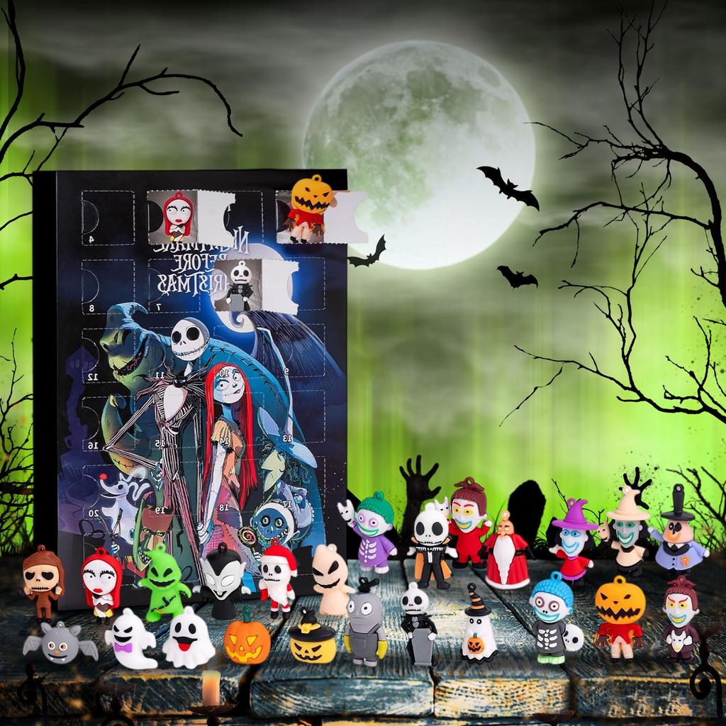 Adventní kalendář pro panenky Halloween obsahuje 24 dárků, adventní kalendář s hororovými postavami Halloween, odpočítávací kalendář Halloween s hračkami s překvapením
