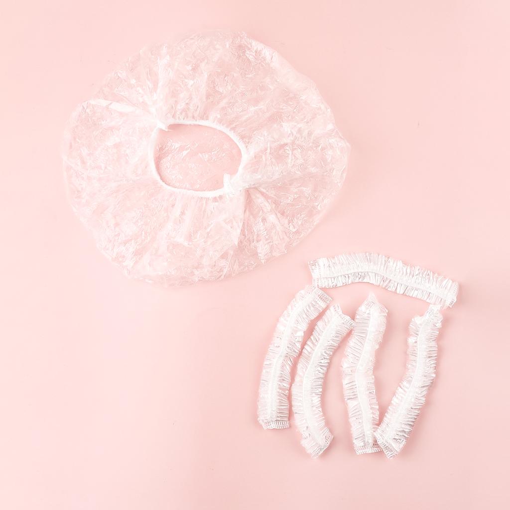 100pc Disposable Shower Cap Transparent Plastic Strip Waterproof Enlarged and Thickened Beauty and Hair Cap for Hotels