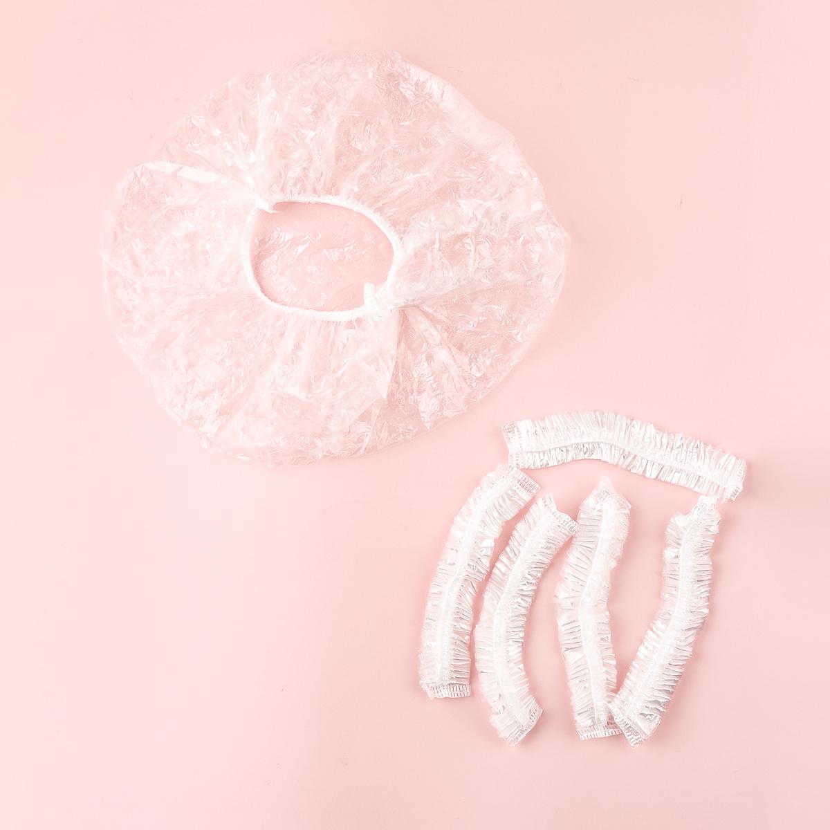 

100 шт одноразовая шапочка для душа прозрачная пластиковая полоска водонепроницаемая увеличенная и утолщенная косметическая шапочка для волос для отелей белый