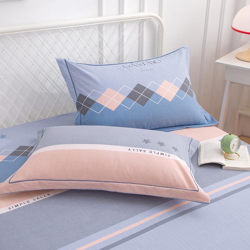 Simple Geometric Pattern Bed Sheet Set 100% Cotton Skin Friendly Flat Sheets with Pillowcase Thickened Queen Size Bedding Set