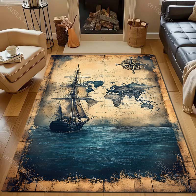 

Винтажный принт морской карты ковер для спальни, гостиной, прикроватный, под диван, напольный коврик, современный домашний декор, ковер для зонирования, большой размер 40x60cm (16x24in)