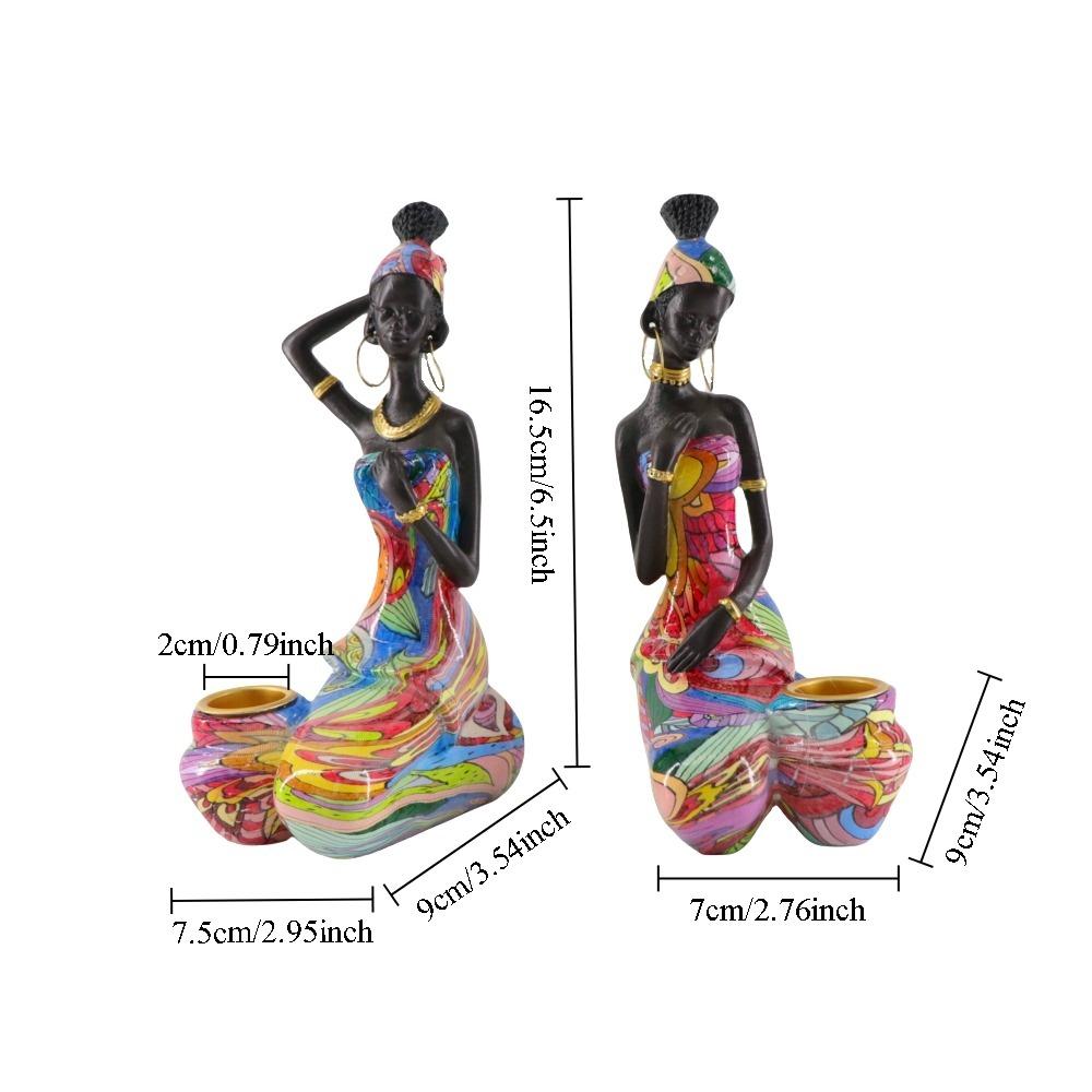 Resin African Women Figurines Candle Holder Retro Character Art Sculpture Candlesticks Home Living Room Table Decoration Crafts