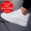 Men's White Height-Increasing Sneakers with Thick Sole, Invisible Inner Lift, and Casual Style, Large Sizes Available, 10cm Boost.