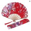 1Pc Japanese Style Shell Shaped Fan With Storage Bag Silk Cloth Bamboo Folding Fans Single-Side Flower Curved Fanbone Hand Fan