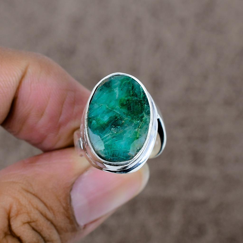 Green Jade Genstone Handmade 925 Sterling Silver Jewelry Ring Size 6 KKG-536